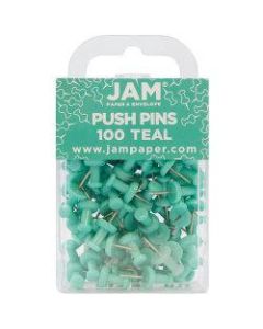 JAM Paper Pushpins, 1/2in, Teal, Pack Of 100 Pushpins