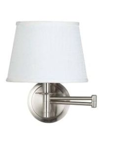 Kenroy Home Sheppard Wall-Mount Swing Arm Lamp, 11inW, White Shade/Brushed Steel Base