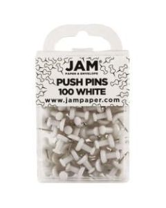 JAM Paper Pushpins, 1/2in, White, Pack Of 100 Pushpins