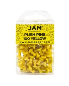 JAM Paper Pushpins, 1in, Yellow, Pack Of 100 Pushpins