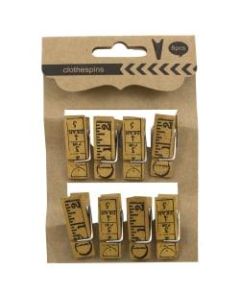 JAM Paper Wood Clip Clothespins, Ruler, Brown, Pack Of 8 Clothespins