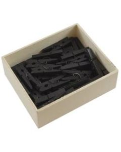 JAM Paper Wood Clip Clothespins, 1-1/8in, Black, Box Of 50 Clothespins