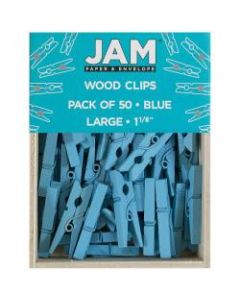 JAM Paper Wood Clip Clothespins, 1-1/8in, Blue, Box Of 50 Clothespins