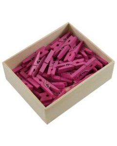 JAM Paper Wood Clip Clothespins, 1-1/8in, Fuchsia, Box Of 50 Clothespins