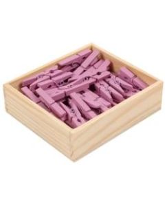 JAM Paper Wood Clip Clothespins, 1-1/8in, Lavender, Box Of 50 Clothespins