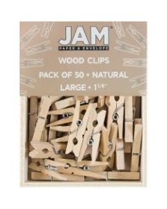 JAM Paper Wood Clip Clothespins, 1-1/8in, Natural, Box Of 50 Clothespins