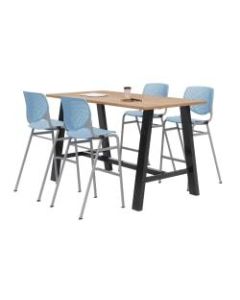 KFI Midtown Bistro Table With 4 Stacking Chairs, 41inH x 36inW x 72inD, Kensington Maple/Sky Blue
