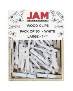 JAM Paper Wood Clip Clothespins, 1-1/8in, White, Box Of 50 Clothespins