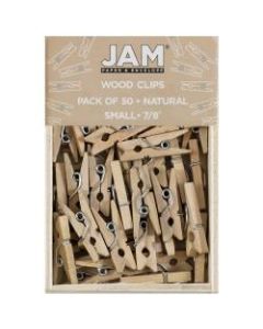 JAM Paper Wood Clip Clothespins, 7/8in, Natural, Box Of 50 Clothespins