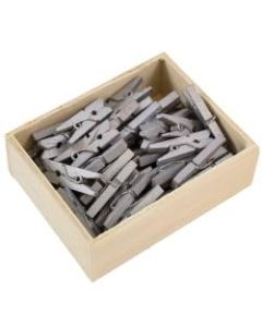 JAM Paper Wood Clip Clothespins, 7/8in, Silver, Box Of 50 Clothespins