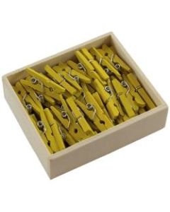 JAM Paper Wood Clip Clothespins, 7/8in, Yellow, Box Of 50 Clothespins