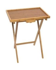 Lipper Bamboo Lipped Snack Tables - Rectangle Top - Folding Base - 20in Table Top Width x 15in Table Top Depth - 25.50in Height - Light Brown - Bamboo, Wood