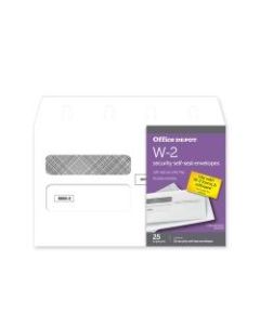 Office Depot Brand Double-Window Self-Seal Envelopes For W-2 Tax Forms, 9-1/4inW x 5-5/8inH, White, Pack Of 25 Envelopes