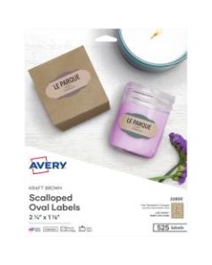 Avery Print-to-the-Edge Oval Labels, 22855, 1 1/8in x 2 1/4in, 100% Recycled, Kraft Brown, Pack Of 525
