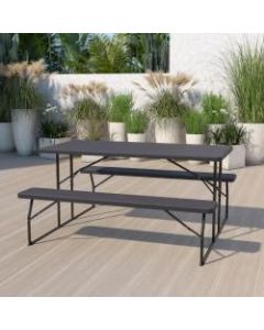 Flash Furniture Insta-Fold Wood-Grain Plastic Folding Picnic Table and Benches, 28-1/4inH x 53-3/4inW x 58-1/4inD, Charcoal