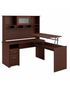 Bush Furniture Cabot 3 Position L Shaped Sit to Stand Desk with Hutch, 60inW, Harvest Cherry, Standard Delivery