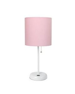 LimeLights Stick Lamp With USB Port, 19-12inH, Light Pink Shade/White Base