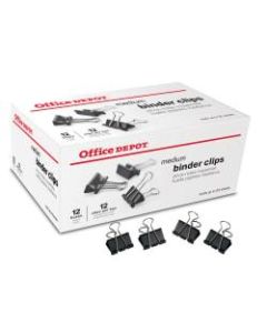 Office Depot Brand Binder Clips, Medium, 1-1/4in Wide, 5/8in Capacity, Black, Pack Of 144 (12 Boxes Of 12 Clips)