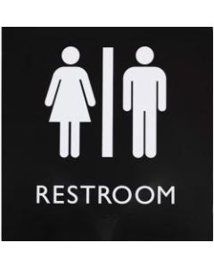 Lorell Restroom Sign - 1 Each - 8in Width x 8in Height - Square Shape - Easy Readability, Injection-molded - Plastic - Black