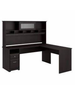 Bush Furniture Cabot L Shaped Computer Desk with Hutch and Drawers, 72inW, Espresso Oak, Standard Delivery