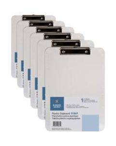 Business Source Flat Clip Plastic Clipboard - 9in x 12in - Low-profile - Plastic - Clear - 6 / Bundle