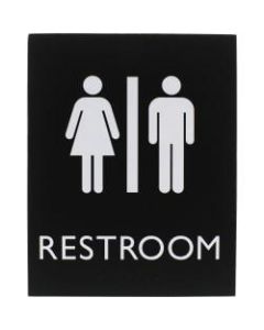 Lorell Restroom Sign - 1 Each - 6.4in Width x 8.5in Height - Rectangular Shape - Easy Readability, Braille - Plastic - Black
