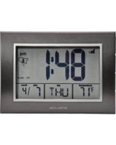 AcuRite 7-inch Atomic Alarm Clock with Date, Day of Week and Temperature - Digital - LCD - Black - Temperature