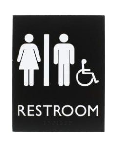 Lorell Restroom Sign - 1 Each - 6.4in Width x 8.5in Height - Rectangular Shape - Easy Readability, Braille - Plastic - Black