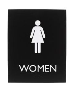 Lorell Restroom Sign - 1 Each - Women Print/Message - 6.4in Width x 8.5in Height - Rectangular Shape - Easy Readability, Braille - Plastic - Black