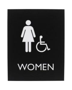 Lorell Restroom Sign - 1 Each - Women Print/Message - 6.4in Width x 8.5in Height - Rectangular Shape - Easy Readability, Braille - Plastic - Black