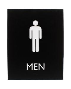 Lorell Restroom Sign - 1 Each - Men Print/Message - 6.4in Width x 8.5in Height - Rectangular Shape - Easy Readability, Braille - Plastic - Black