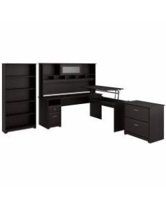 Bush Furniture Cabot 3 Position L Shaped Sit to Stand Desk with Hutch and Storage, 72inW, Espresso Oak, Standard Delivery