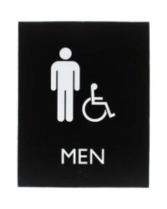Lorell Restroom Sign - 1 Each - Men Print/Message - 6.4in Width x 8.5in Height - Rectangular Shape - Easy Readability, Braille - Plastic - Black