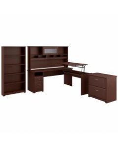 Bush Furniture Cabot 3 Position L Shaped Sit to Stand Desk with Hutch and Storage, 72inW, Harvest Cherry, Standard Delivery