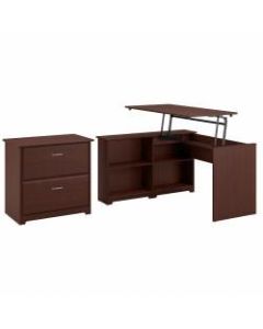 Bush Furniture Cabot 3 Position Sit to Stand Corner Bookshelf Desk with Lateral File Cabinet, 52inW, Harvest Cherry, Standard Delivery