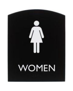 Lorell Restroom Sign - 1 Each - Women Print/Message - 6.8in Width x 8.5in Height - Rectangular Shape - Easy Readability, Braille - Plastic - Black
