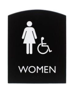 Lorell Restroom Sign - 1 Each - Women Print/Message - 6.8in Width x 8.5in Height - Rectangular Shape - Easy Readability, Braille - Plastic - Black