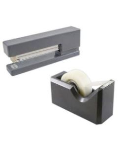 JAM Paper 2-Piece Office And Desk Set, 1 Stapler & 1 Tape Dispenser, Gray