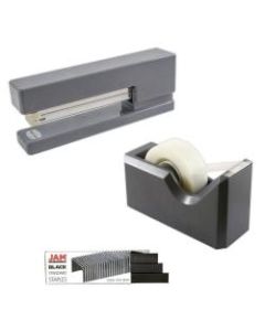 JAM Paper 2-Piece Office And Desk Set, 1 Stapler & 1 Tape Dispenser, Gray/Black