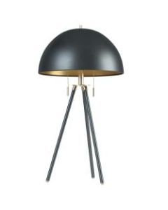 Kenroy Home Trey Tripod Table Lamp, 27-3/4inH, Black And Antique Brass Shade/Black Base