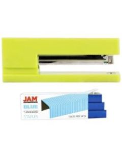 JAM Paper 2-Piece Office Stapler Set, 1 Stapler & 1 Pack of Staples, Lime Green/Blue