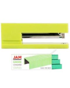 JAM Paper 2-Piece Office Stapler Set, 1 Stapler & 1 Pack of Staples, Lime Green/Green