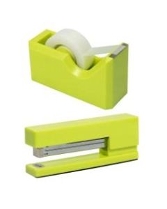 JAM Paper 2-Piece Office And Desk Set, 1 Stapler & 1 Tape Dispenser, Lime Green