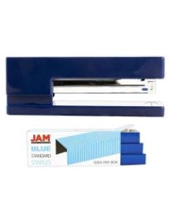 JAM Paper 2-Piece Office Stapler Set, 1 Stapler & 1 Pack of Staples, Navy Blue/Blue