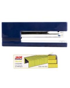 JAM Paper 2-Piece Office Stapler Set, 1 Stapler & 1 Pack of Staples, Navy Blue/Yellow