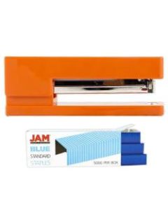 JAM Paper 2-Piece Office Stapler Set, 1 Stapler & 1 Pack of Staples, Orange/Blue