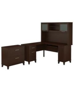 Bush Furniture Somerset L Shaped Desk With Hutch And Lateral File Cabinet, 60inW, Mocha Cherry, Standard Delivery