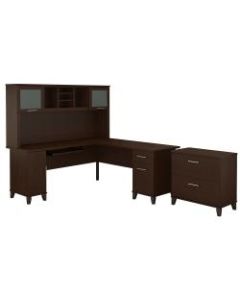 Bush Furniture Somerset L Shaped Desk With Hutch And Lateral File Cabinet, 72inW, Mocha Cherry, Standard Delivery