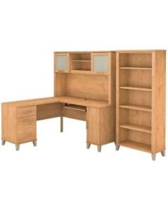 Bush Furniture Somerset L Shaped Desk With Hutch And 5 Shelf Bookcase, 60inW, Maple Cross, Standard Delivery