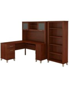 Bush Furniture Somerset L Shaped Desk With Hutch And 5 Shelf Bookcase, 60inW, Hansen Cherry, Standard Delivery